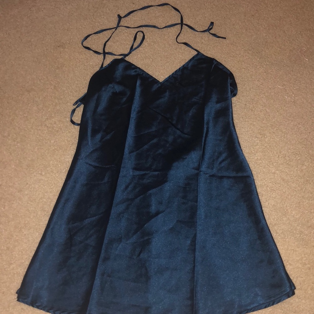 turquoise silk slip dress